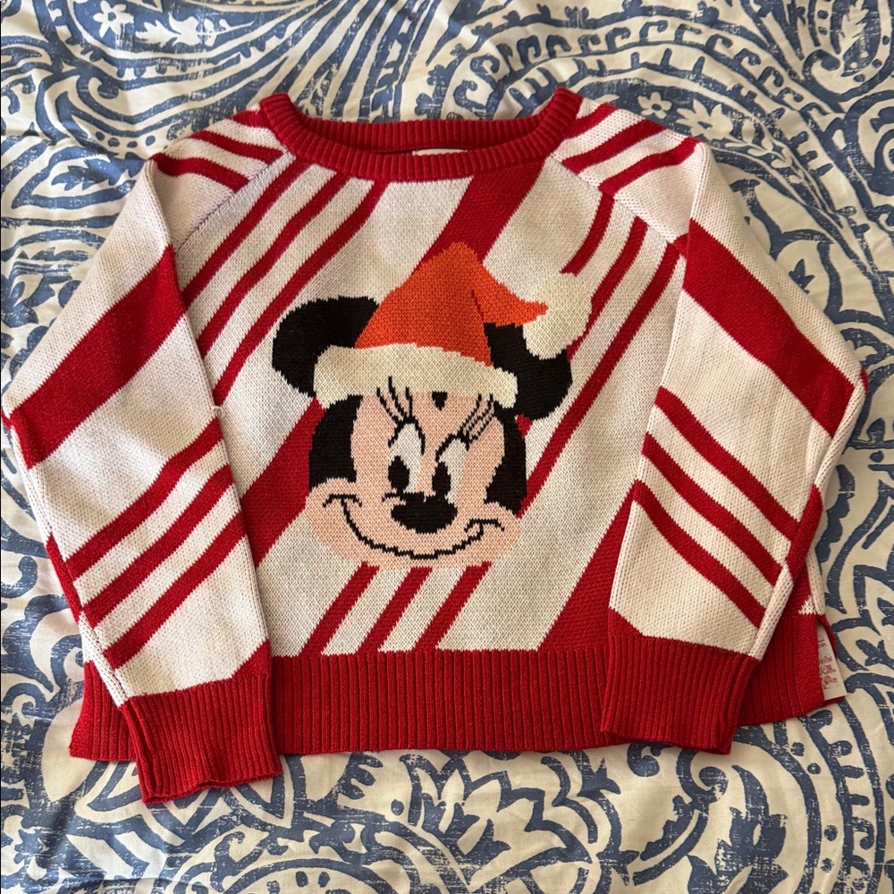 Disney Red, White & Black Minnie Mouse Holiday Crewneck Sweater toddler size 4